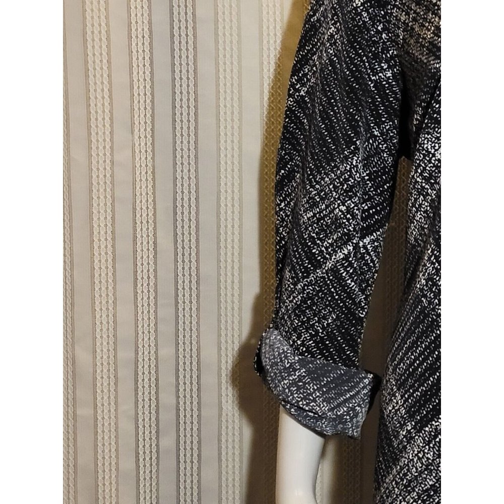 The Limited Ashton Black White Printed Tunic Pop Over Shirt Dress Tab Sleeves L - Picture 5 of 9